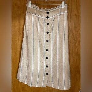 Rachel Zoe Linen Beige Striped A-Line Skirt